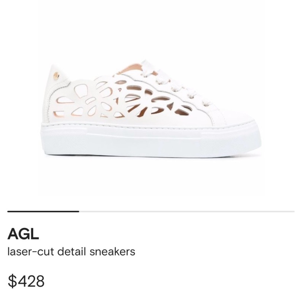 AGL white leather laser-cut detail sneakers size 39. Made in Italy